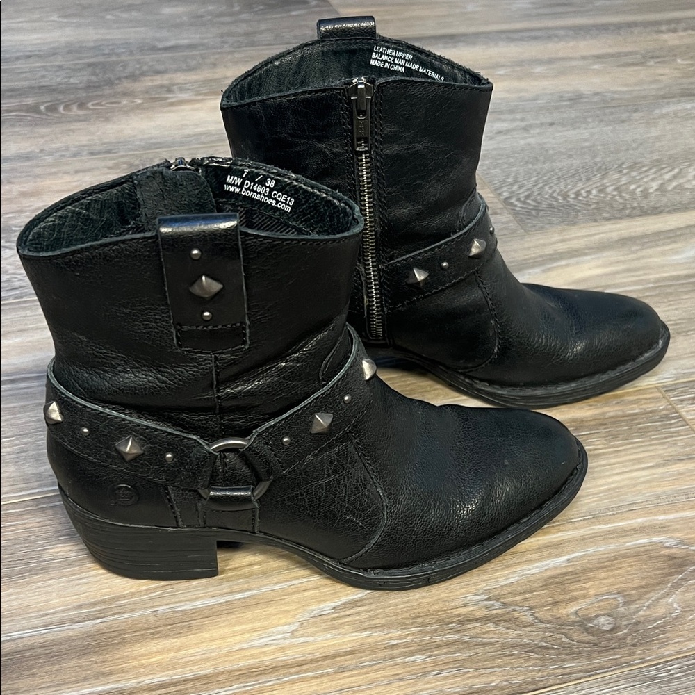 Born Black Leather Studded Moto Boots